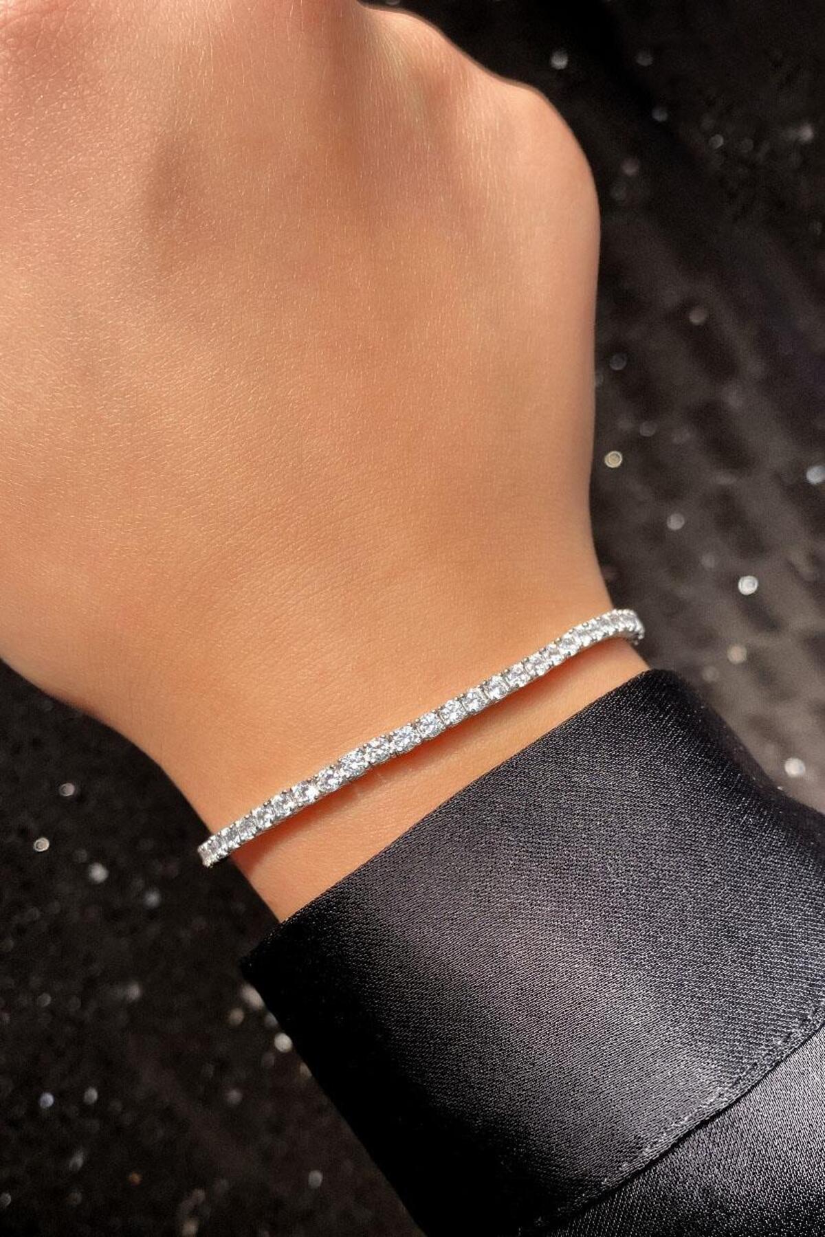 2,5mm A Kalite Zirkon Taşlı, Pırlanta Kilit Su Yolu Bileklik