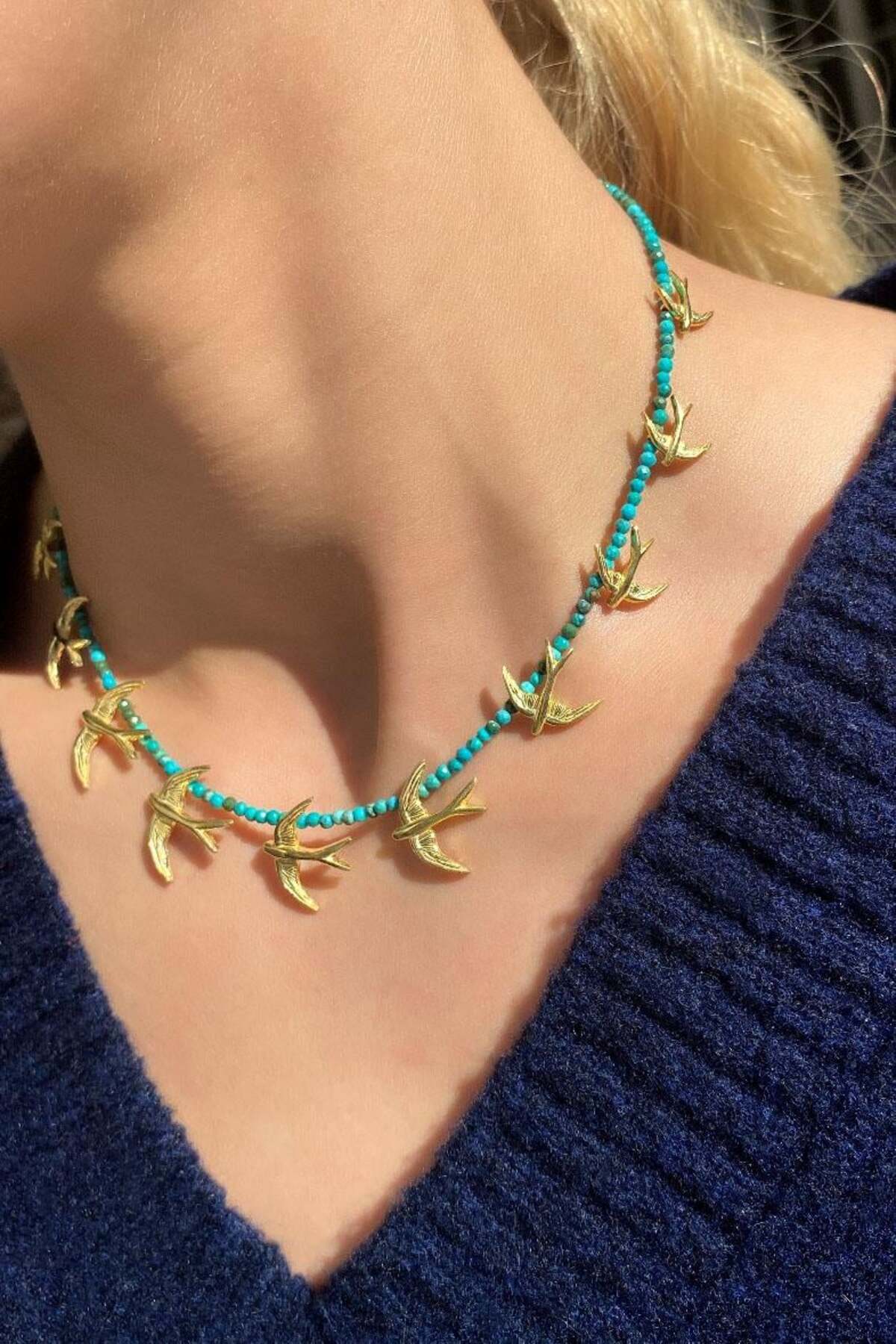 925 Ayar Gümüş, 14 Ayar Gold, Doğal Taşlı, Akik Taş, Kuş Choker Kolye