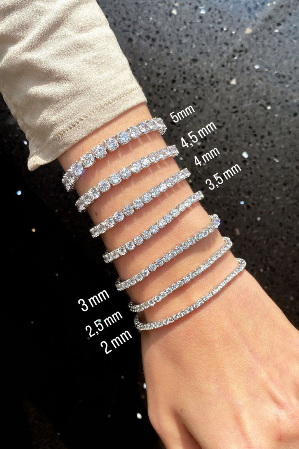 2,5mm A Kalite Zirkon Taşlı, Pırlanta Kilit Su Yolu Bileklik