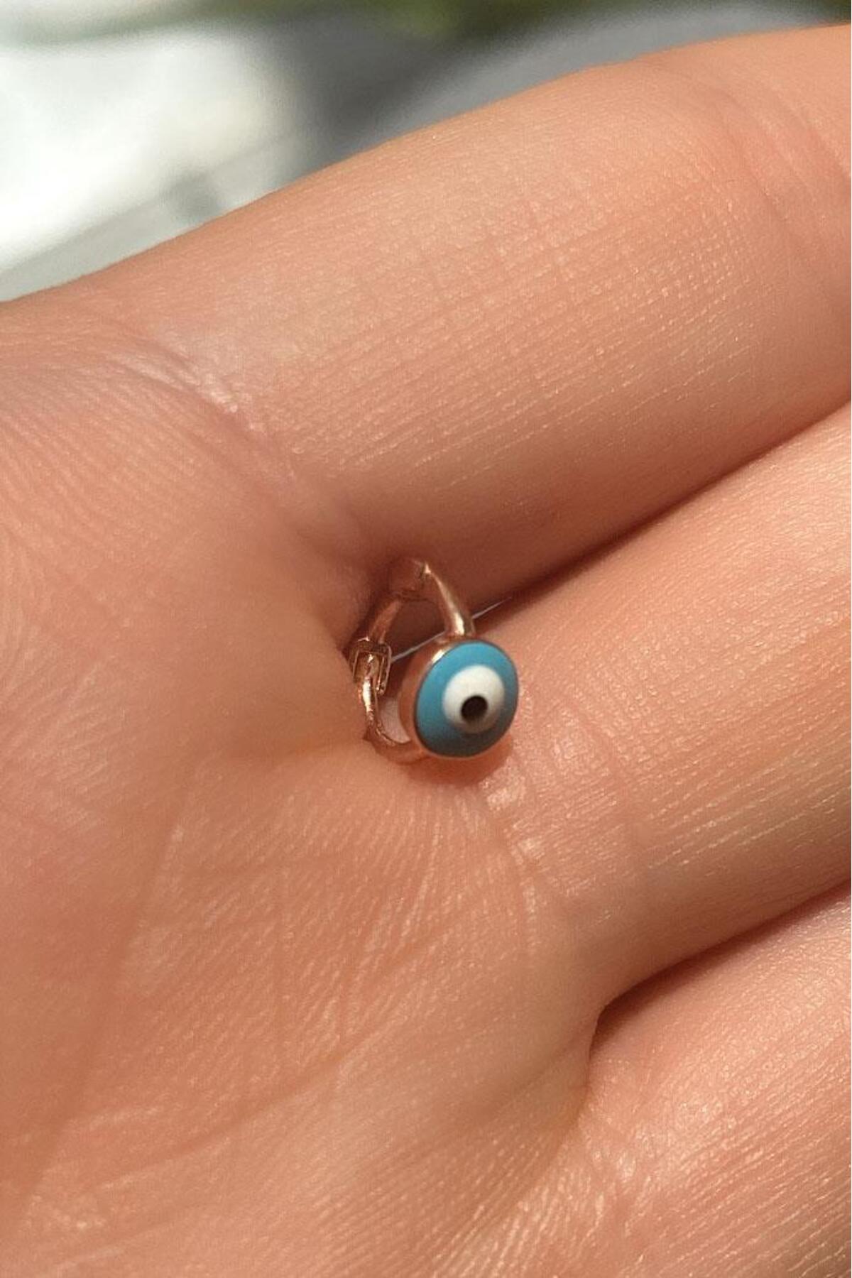 Küçük Boy Lacivert Mineli Nazar Göz Halka Piercing Küpe
