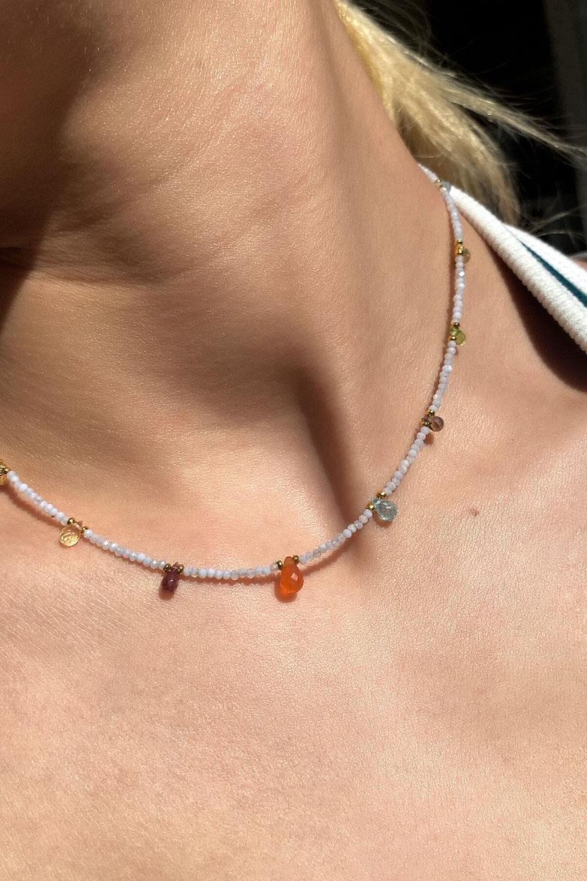925 Ayar Gümüş, Tourmaline Doğal Taşlı Choker Kolye
