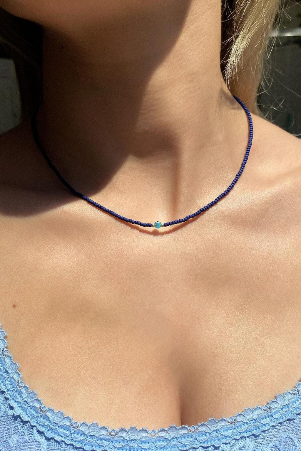 Kiremit Doğal Taşlı Nazar Gözlü Choker Kolye