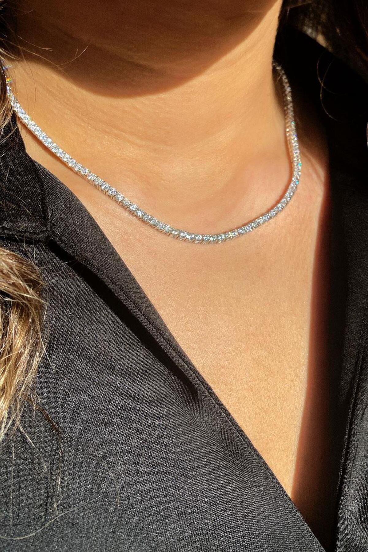 2,5mm +A Kalite Zirkon Taşlı, Pırlanta Kilit Su Yolu Kolye