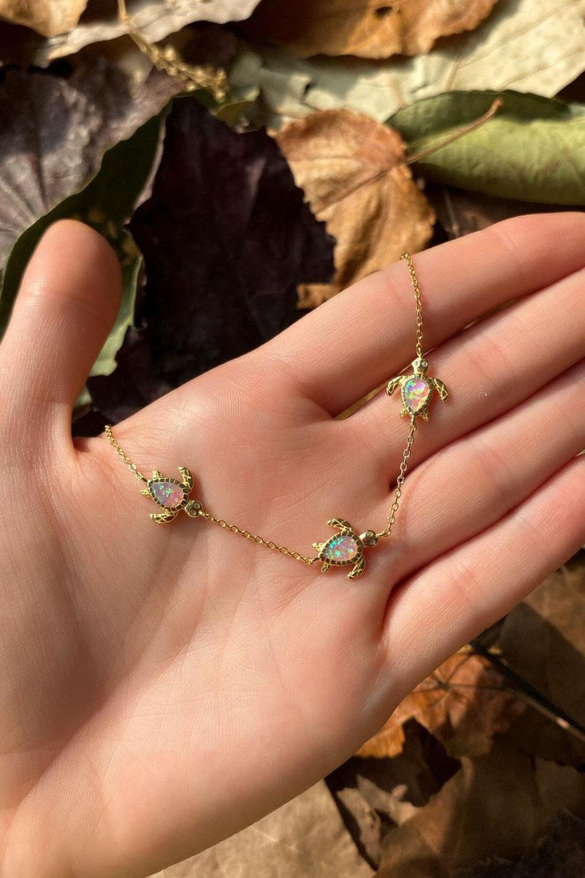 3lü Opal Taşlı Kaplumbağa Bileklik