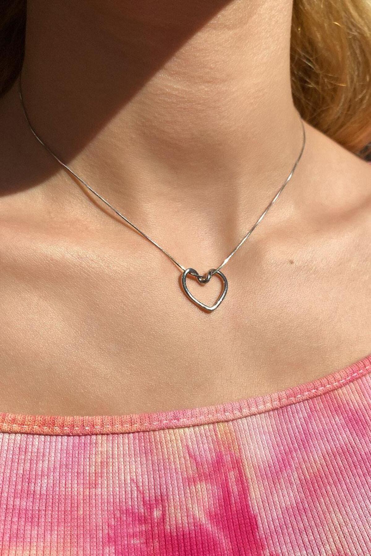 925 Ayar Gümüş, Silver, Kalp Choker Kolye, Sevgililer Günü