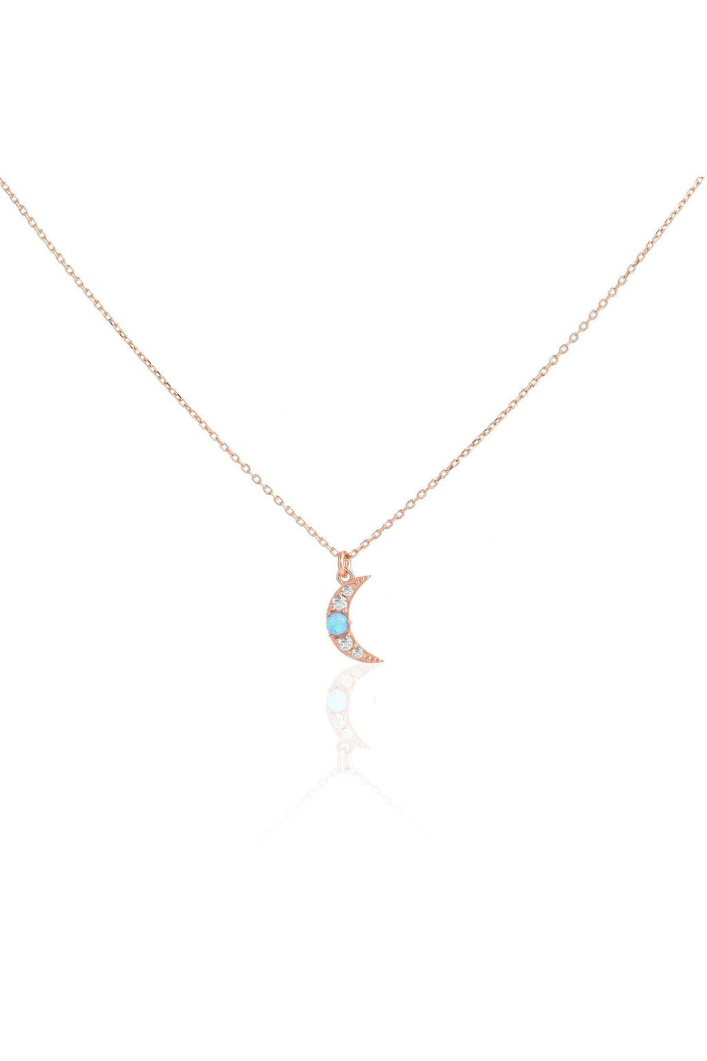 Minimal Mavi Opal Taşlı Ay Kolye