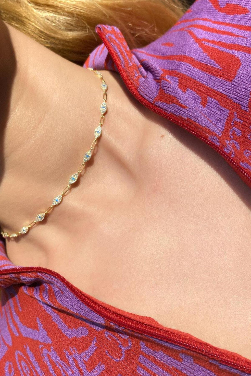 925 Ayar Gümüş, Fuşya Taşlı Göz Choker Kolye