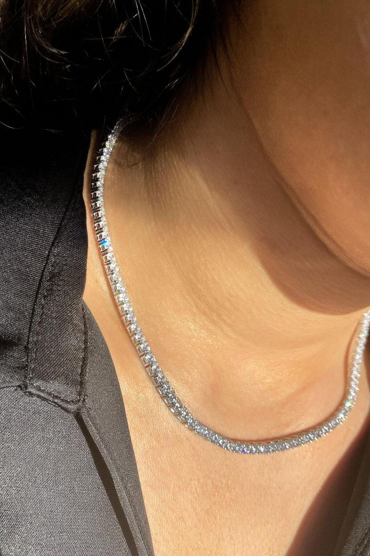 3mm +A Kalite Zirkon Taşlı, Pırlanta Kilit Su Yolu Kolye