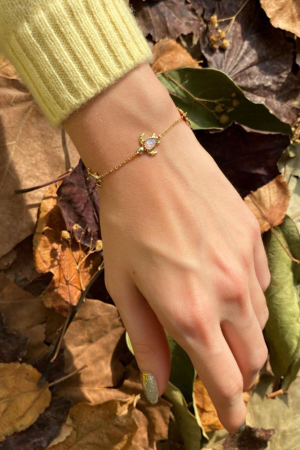 3lü Opal Taşlı Kaplumbağa Bileklik