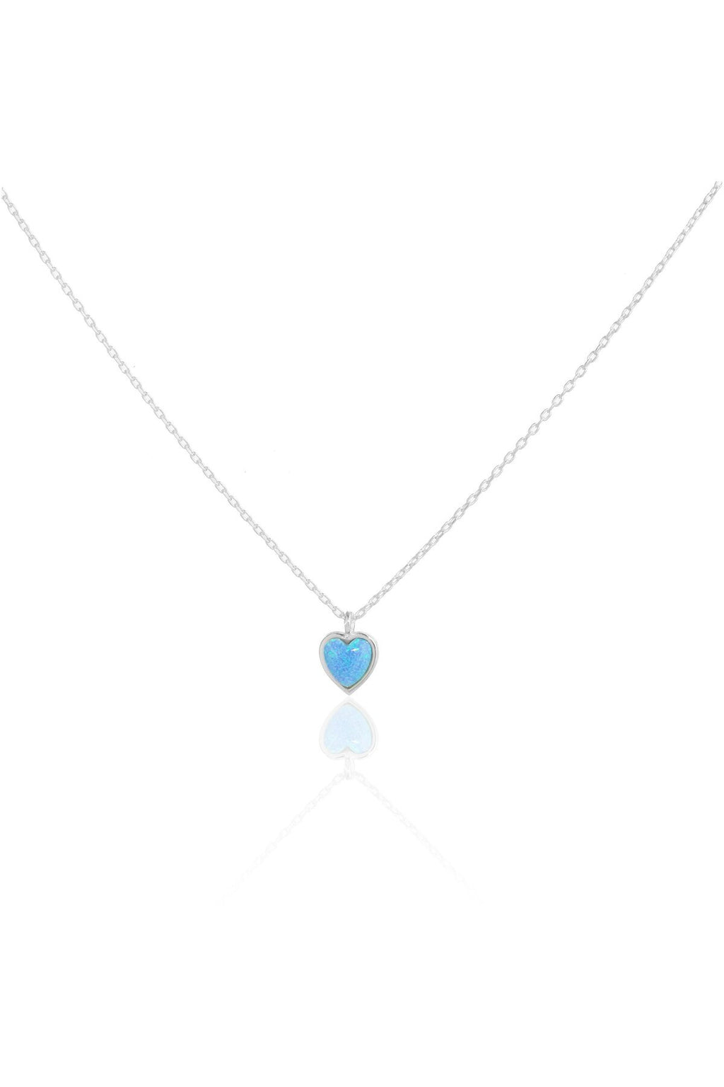 Açık Mavi Opal Taşlı Minimal Kalp Kolye