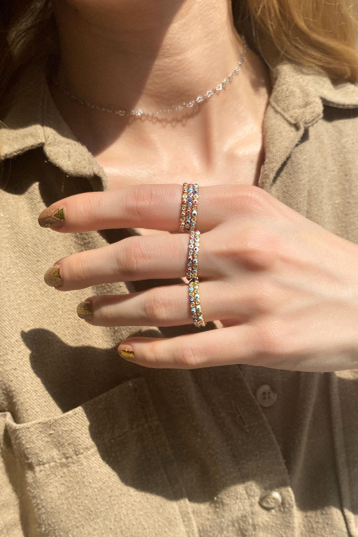 Lacivert-Mavi Mineli Taşlı Tam Tur İnce Yüzük