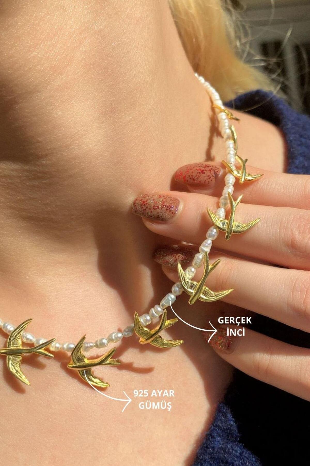 925 Ayar Gümüş, 14 Ayar Gold, Doğal Taşlı, Akik Taş, Kuş Choker Kolye