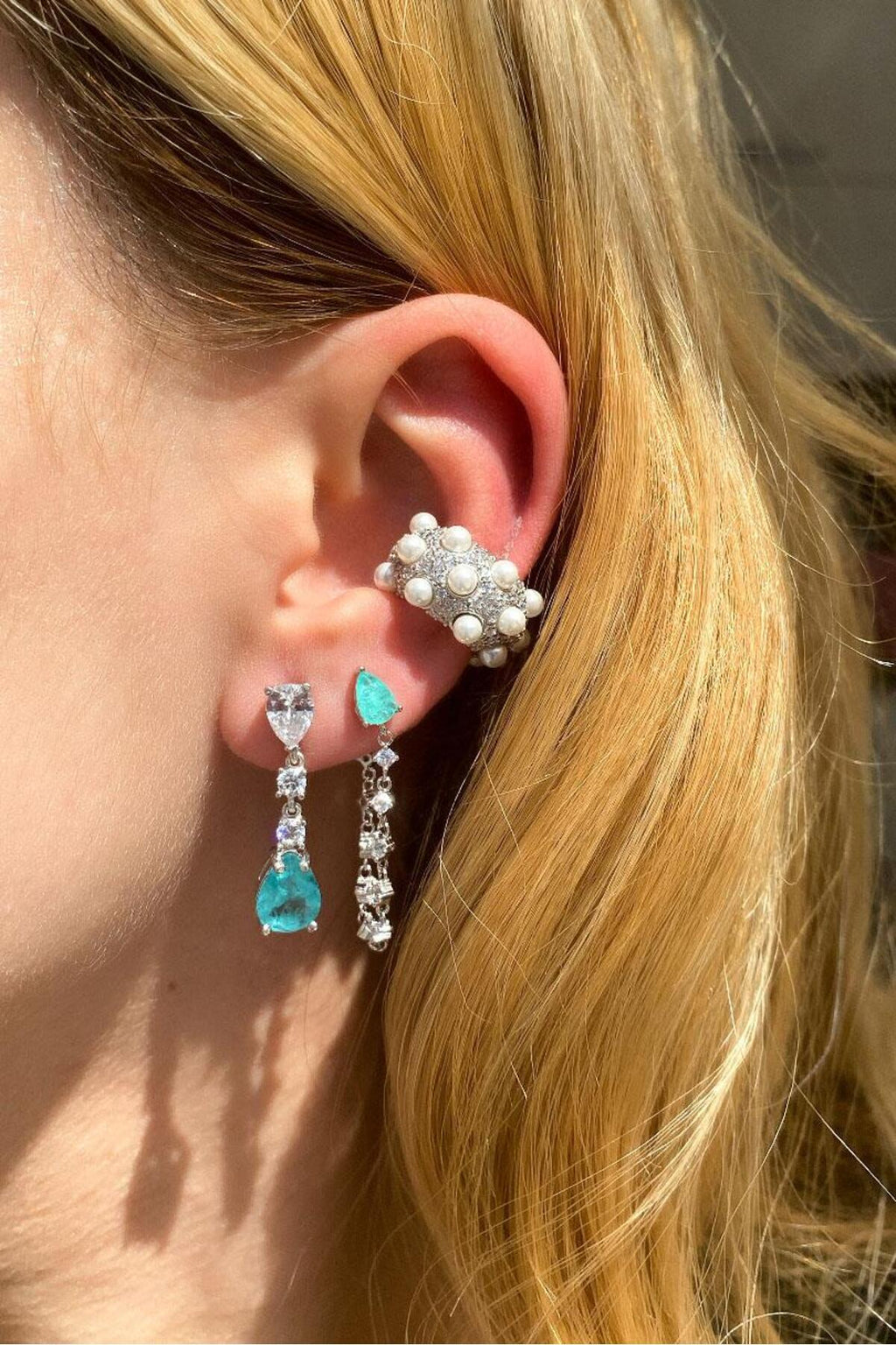 Paraiba Taşlı Sallantılı Damla Küpe