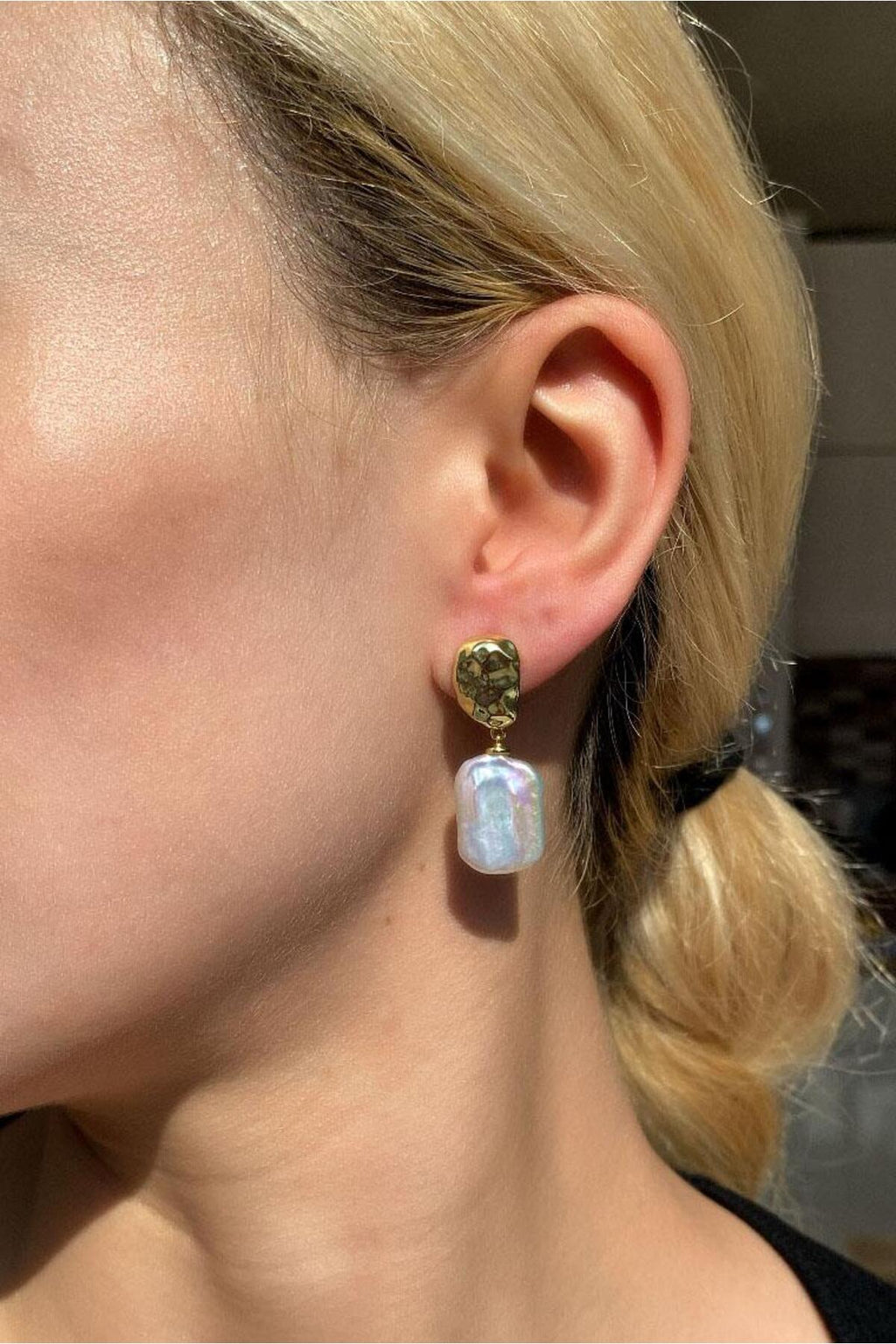 925 Ayar Gümüş, 14 Ayar Gold, Gerçek İnci Küpe