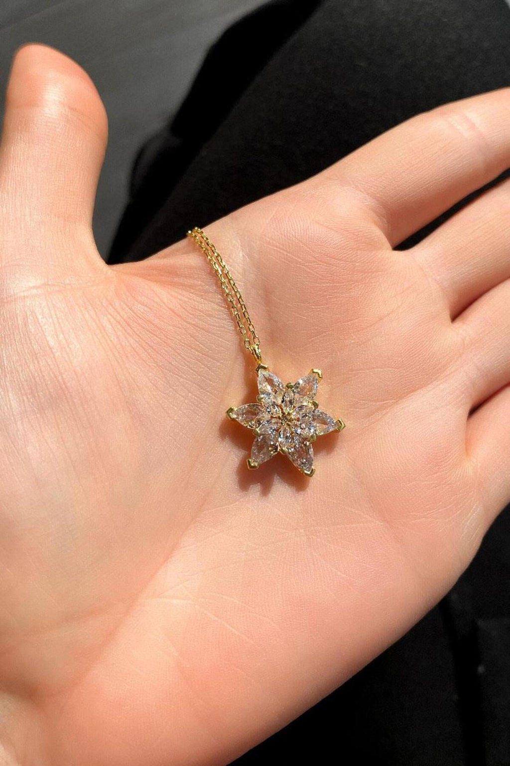 92 Ayar Gümüş, 14 Ayar Gold, Mor Taşlı Çiçek Kolye, Sevgililer Günü