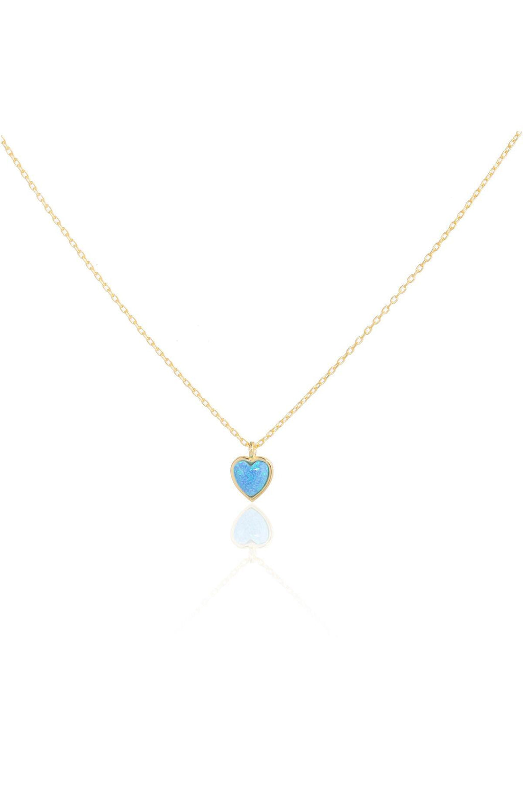 Açık Mavi Opal Taşlı Minimal Kalp Kolye