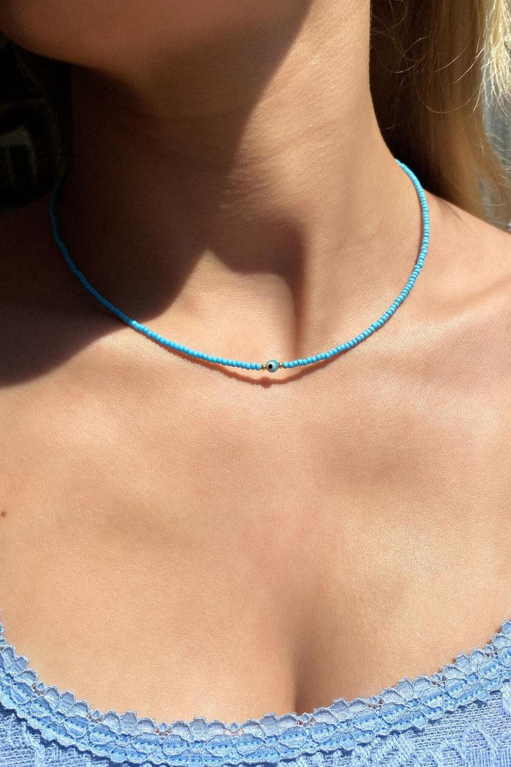 Kiremit Doğal Taşlı Nazar Gözlü Choker Kolye