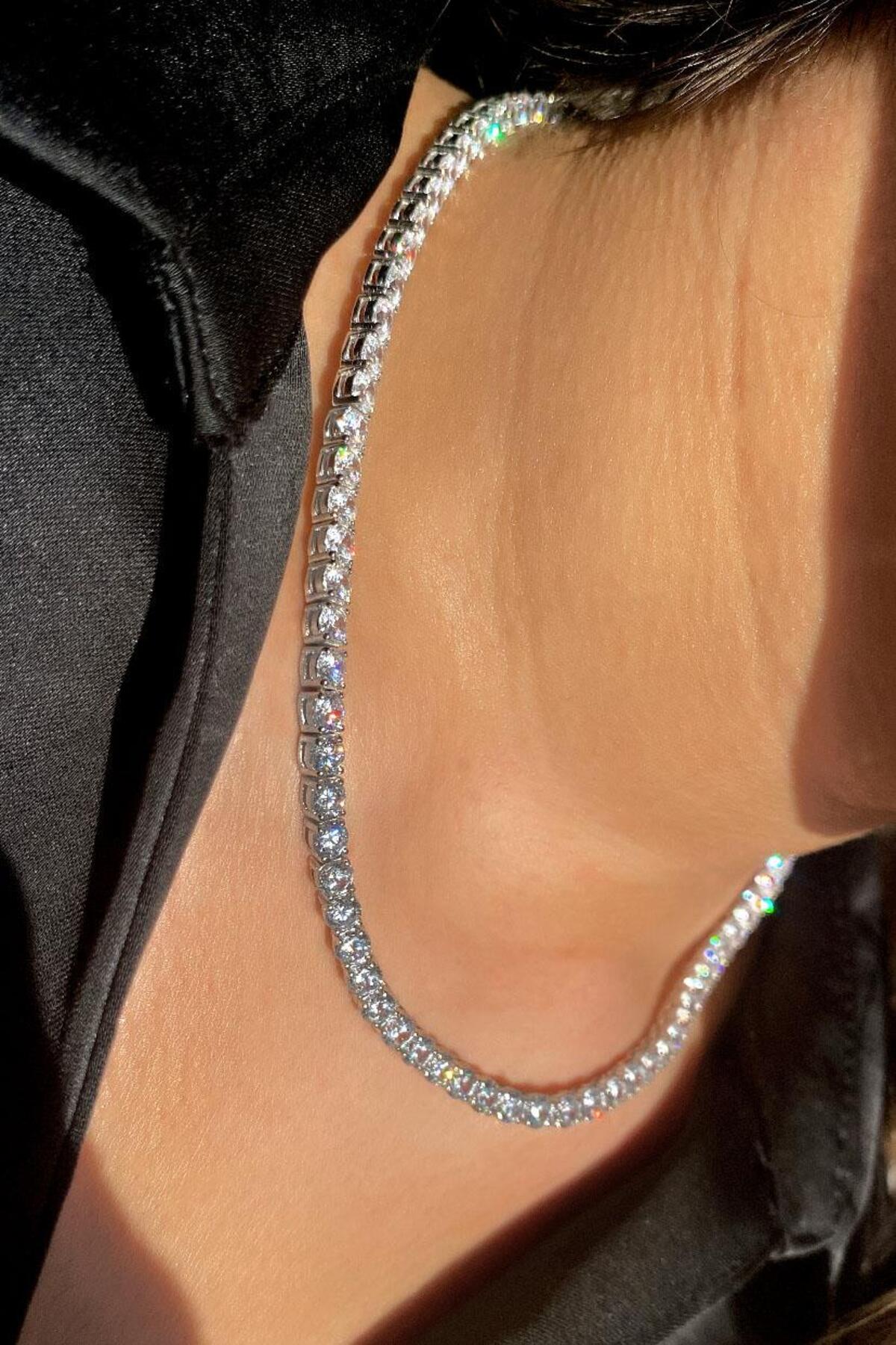 4mm +A Kalite Zirkon Taşlı, Pırlanta Kilit Su Yolu Kolye