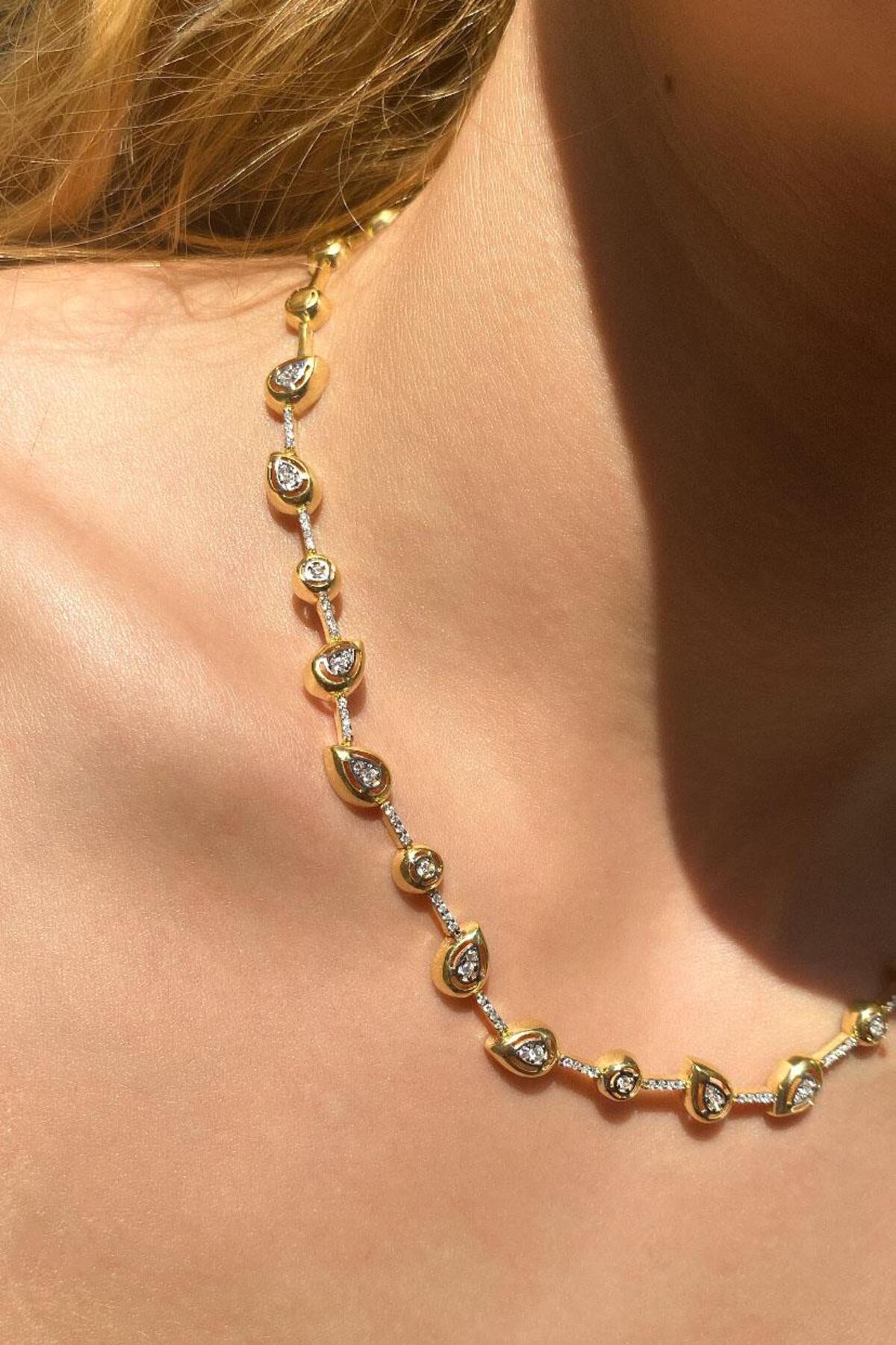 925 Ayar Gümüş, Full Taşlı Damla Choker Kolye