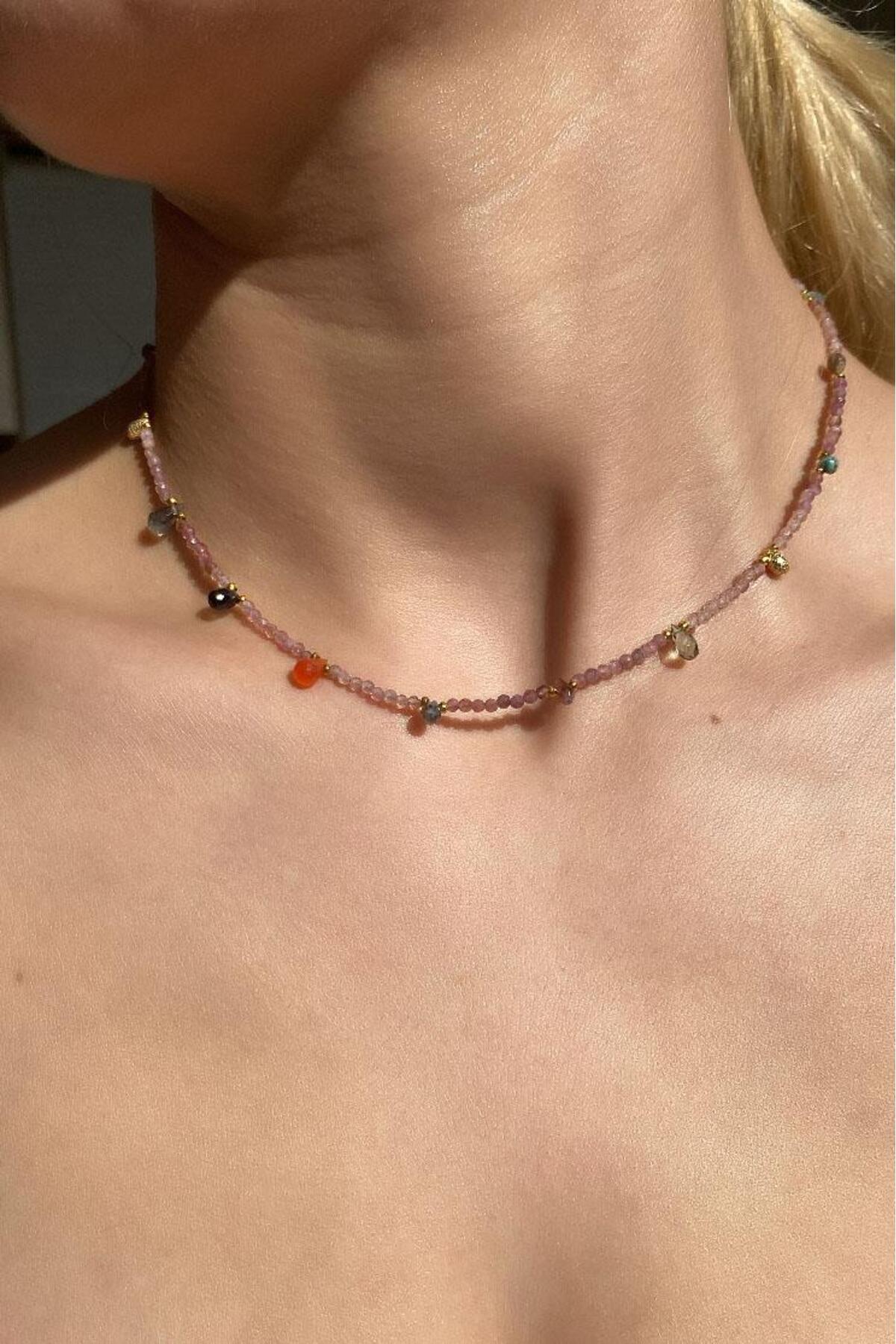 925 Ayar Gümüş, Tourmaline Doğal Taşlı Choker Kolye