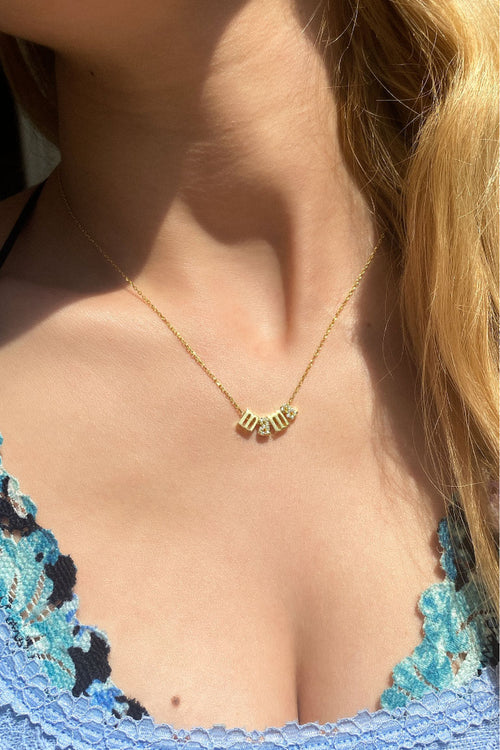 925 Ayar Gümüş, 14 Ayar Gold, Mama/Anne Yazılı Kolye