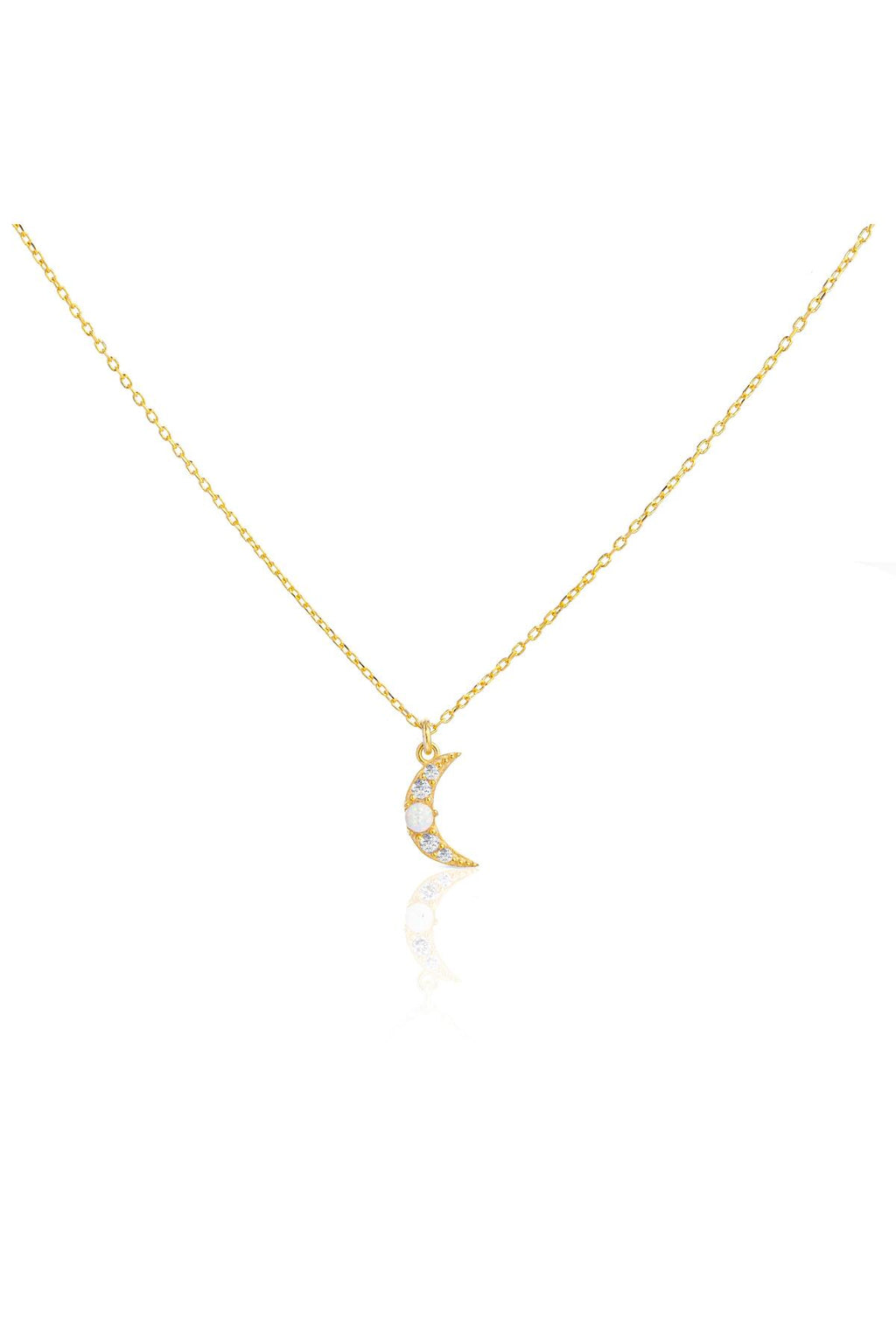 Minimal Mavi Opal Taşlı Ay Kolye