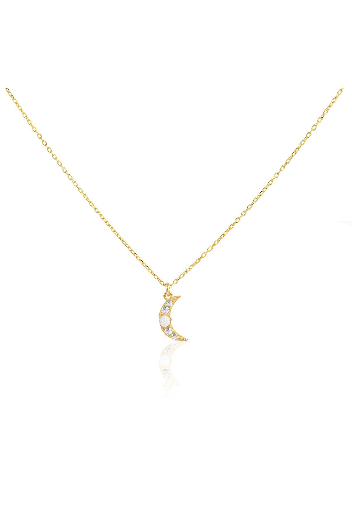 Minimal Mavi Opal Taşlı Ay Kolye
