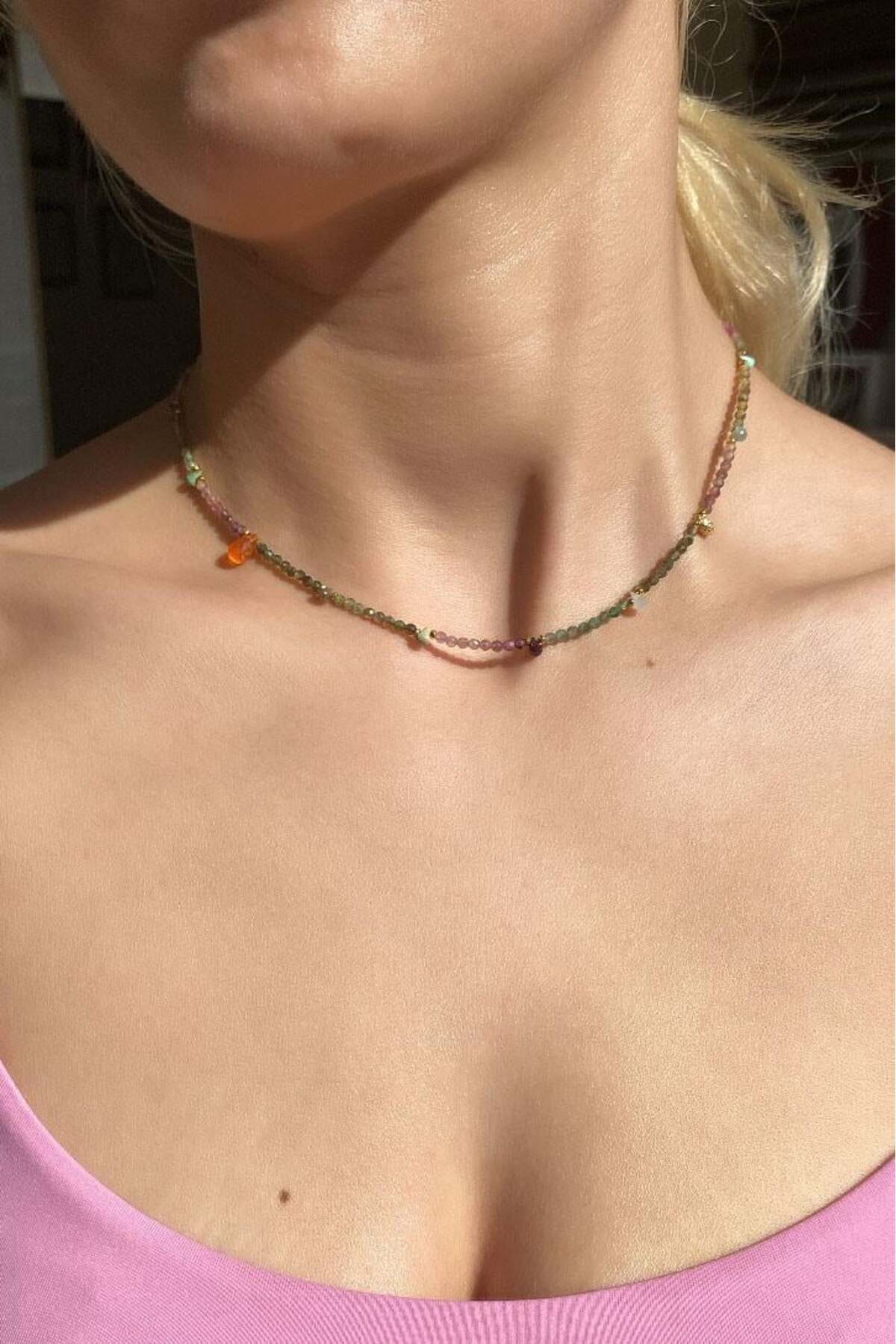 925 Ayar Gümüş, Tourmaline Doğal Taşlı Choker Kolye