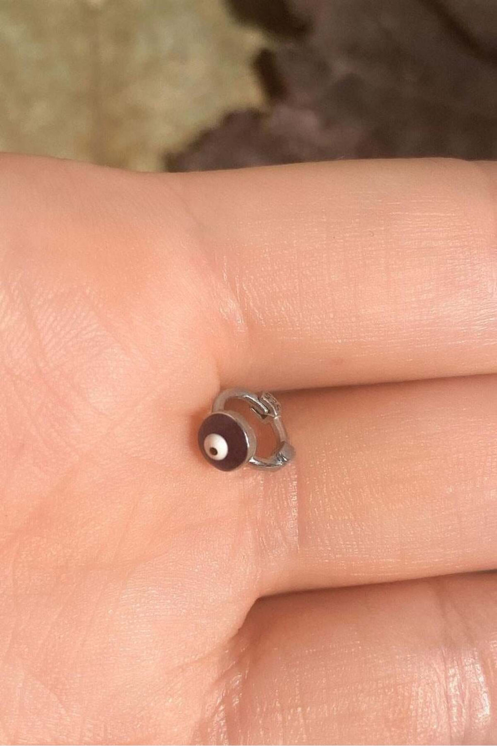 Küçük Boy Lacivert Mineli Nazar Göz Halka Piercing Küpe