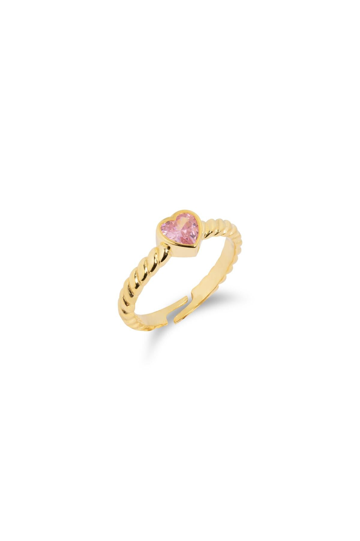 Pembe Taşlı Kalp Örgü Yüzük