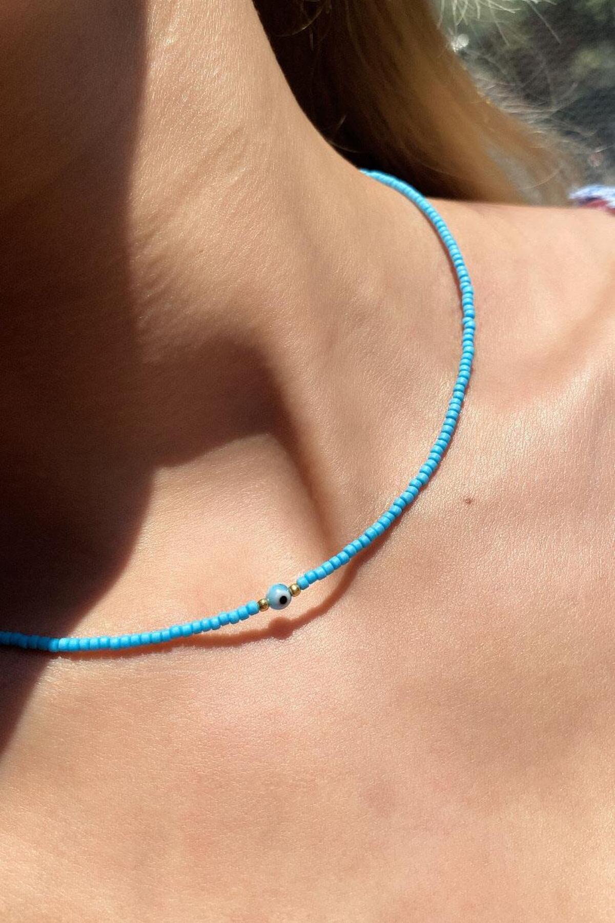 Kiremit Doğal Taşlı Nazar Gözlü Choker Kolye
