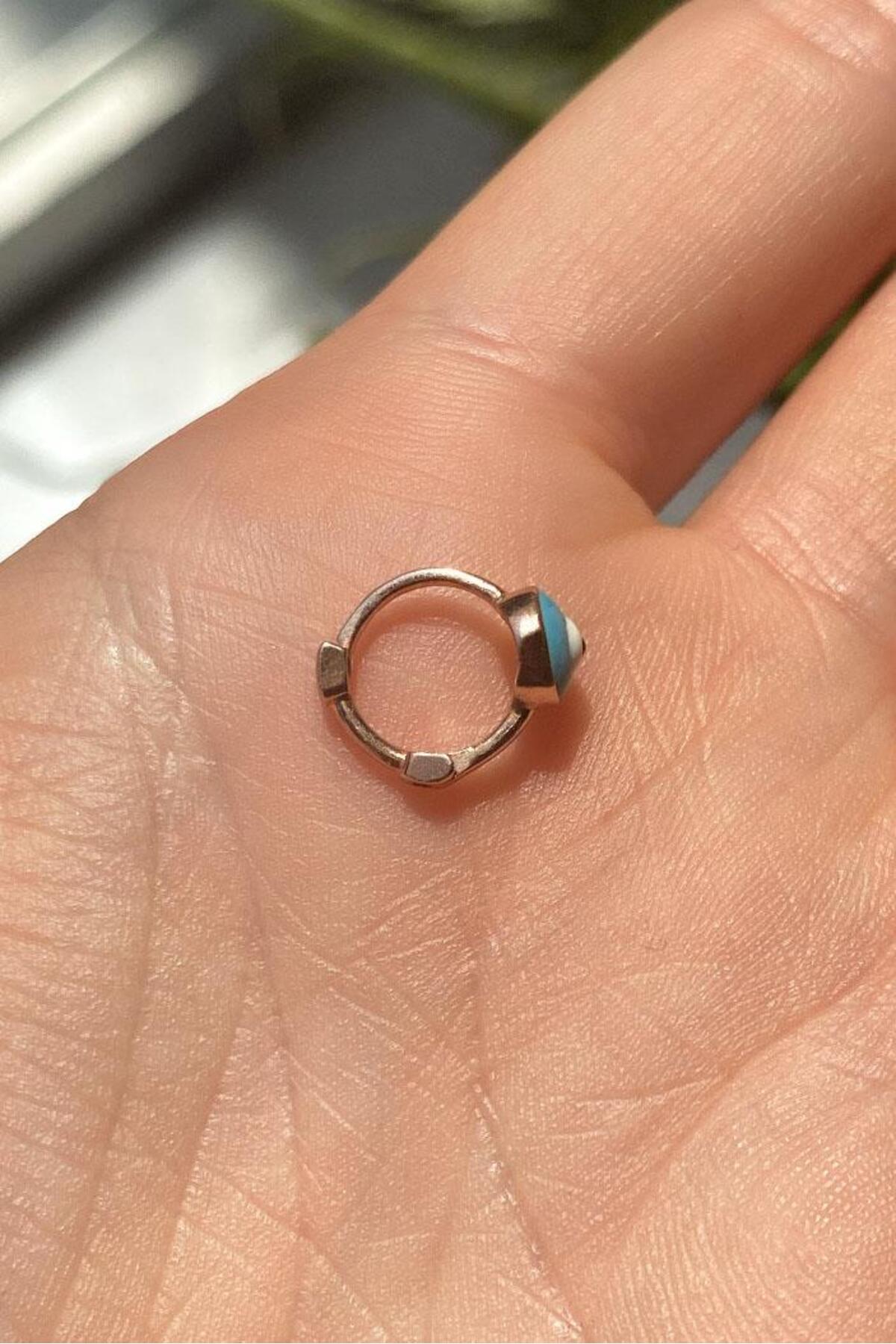 Büyük Boy Mineli Nazar Göz Halka Piercing Küpe