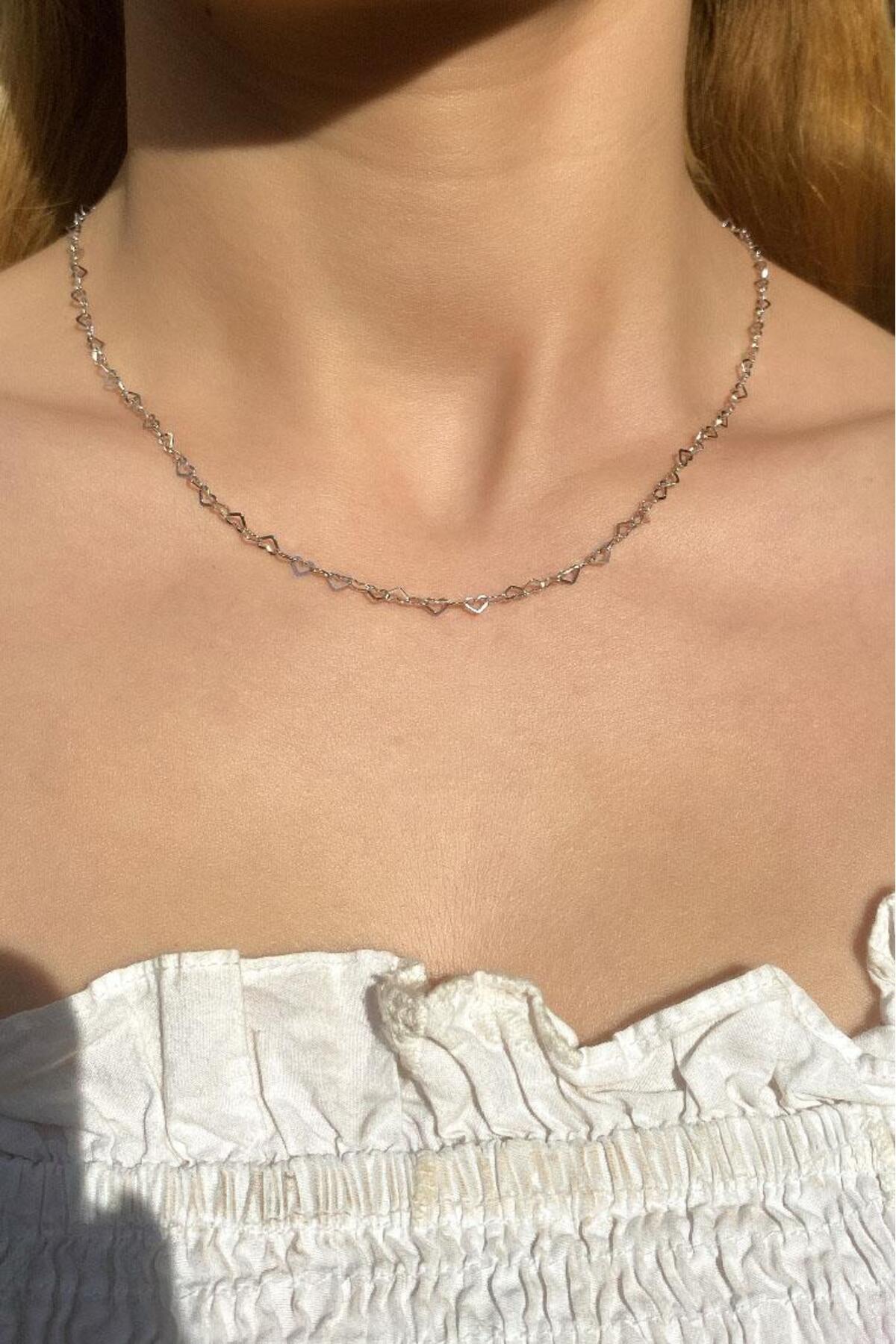 925 Ayar Gümüş, Silver, Kalp Zincir Kolye, Sevgililer Günü