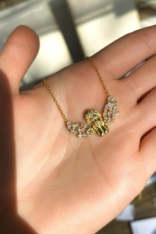 925 Ayar Gümüş, 14 Ayar Gold, Melek Kolye