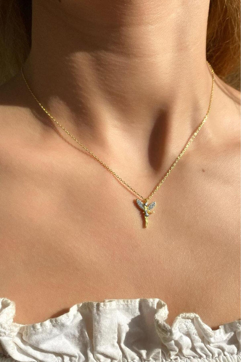 925 Ayar Gümüş, İki Renkli Gold/Silver, Tinker Bell, Peri Kolye, Sevgililer Günü