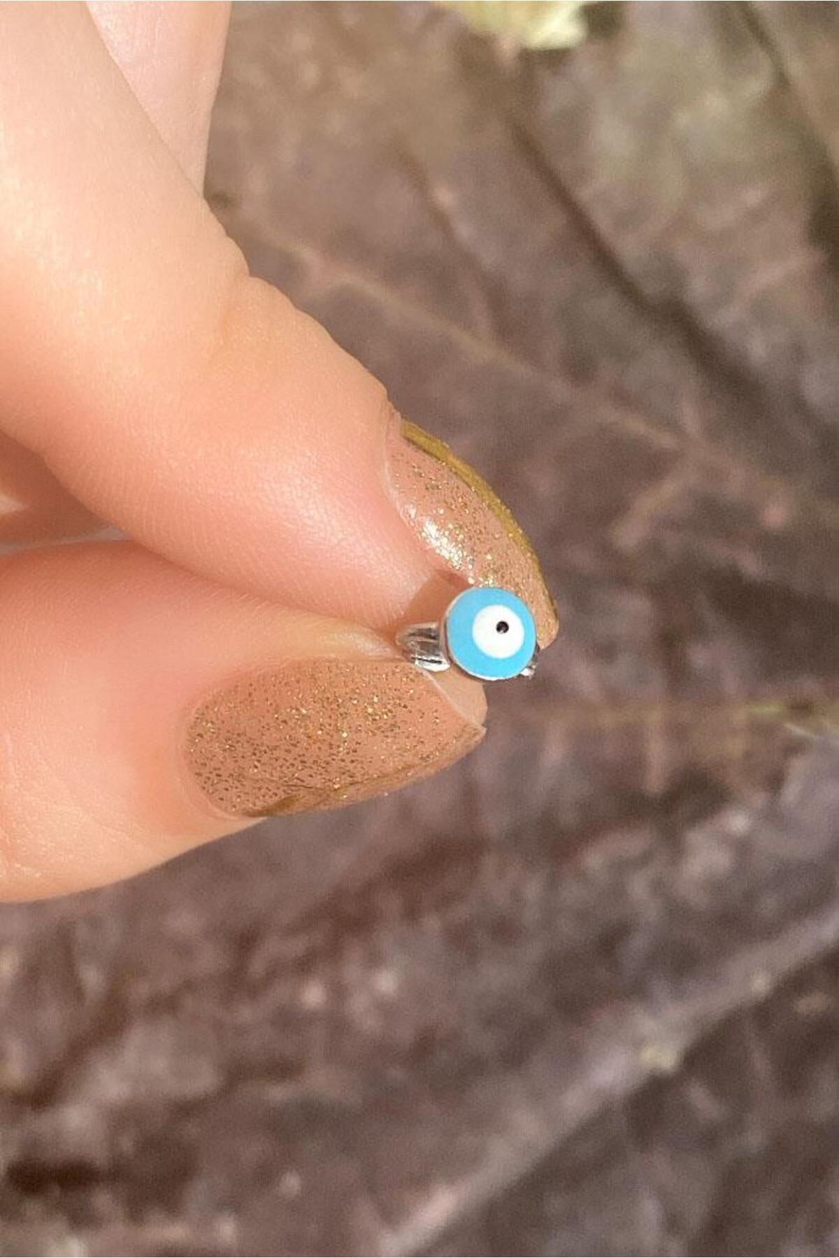 Küçük Boy Mavi Mineli Nazar Göz Halka Piercing Küpe