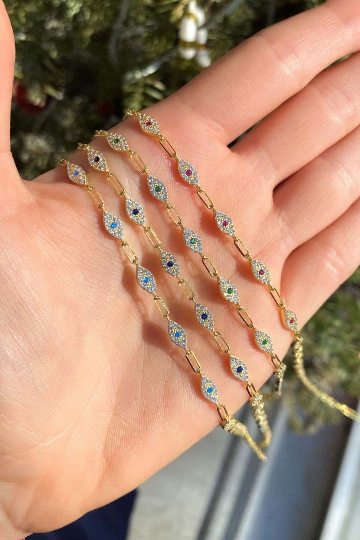 925 Ayar Gümüş, Fuşya Taşlı Göz Choker Kolye