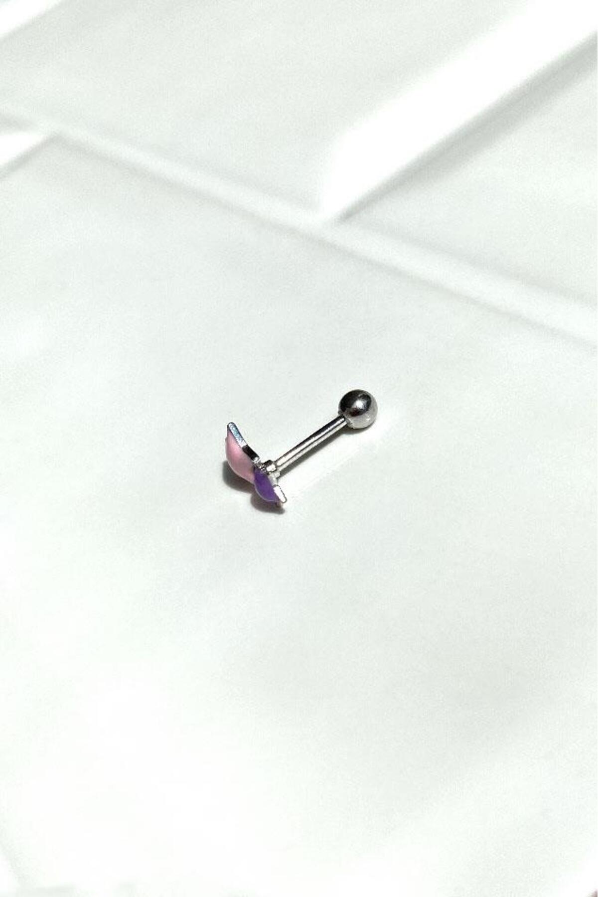 Turkuaz Ve Pembe Mineli Yıldız Piercing Küpe