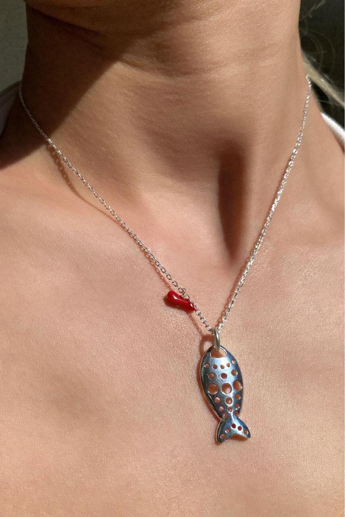 925 Ayar Gümüş, Silver, Balık Kolye