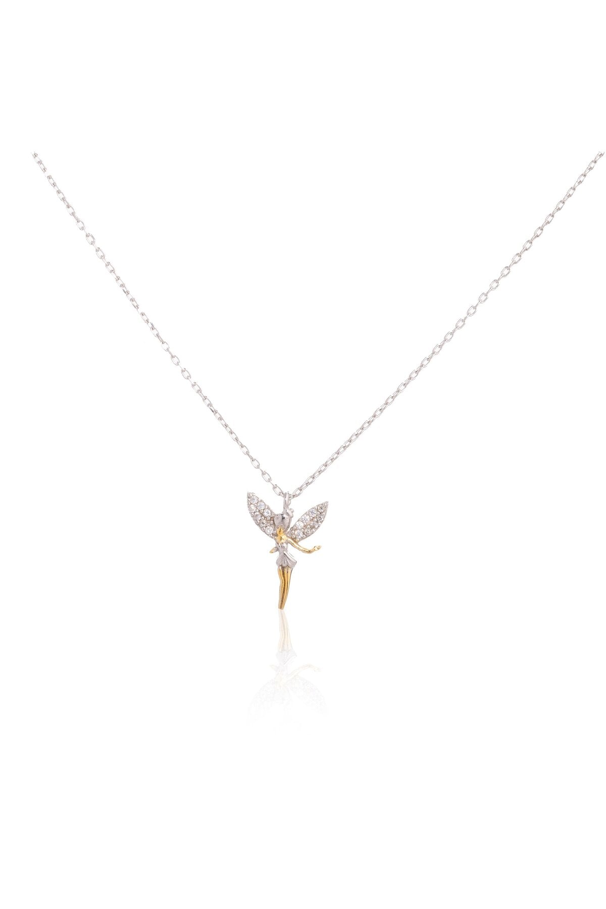 925 Ayar Gümüş, İki Renkli Gold/Silver, Tinker Bell, Peri Kolye, Sevgililer Günü