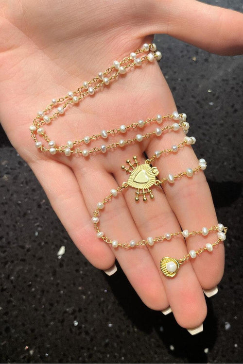 925 Ayar Gümüş, 14 Ayar Gold, Gerçek İnci Kalpli İstiridye Y Kolye