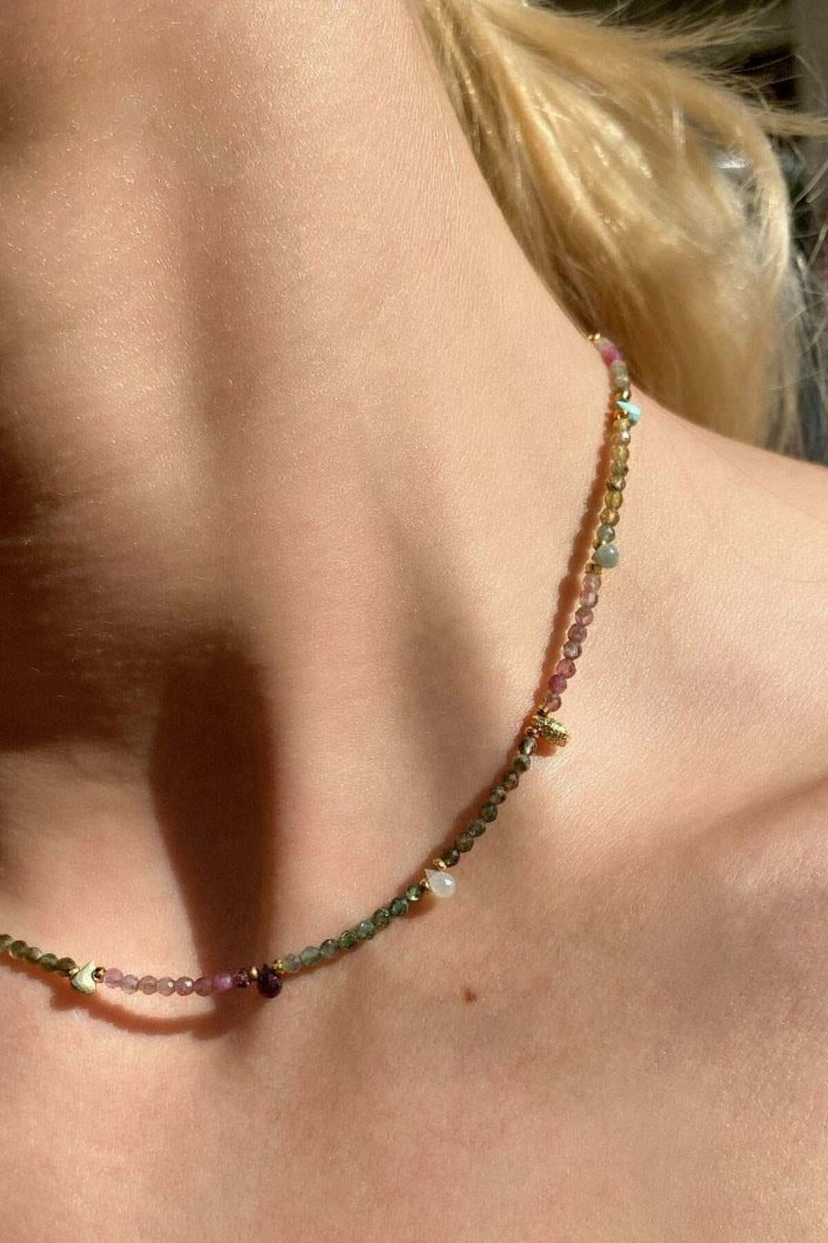 925 Ayar Gümüş, Tourmaline Doğal Taşlı Choker Kolye