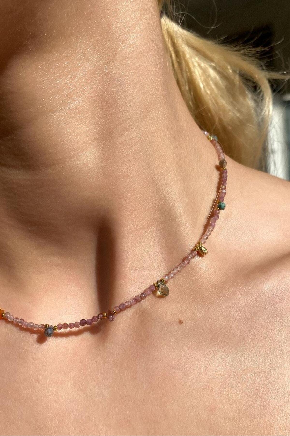 925 Ayar Gümüş, Tourmaline Doğal Taşlı Choker Kolye