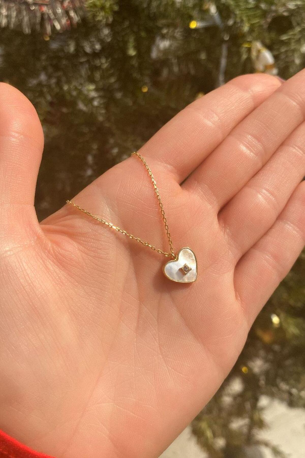 925 Ayar Gümüş, Silver, Taşlı Kalp Kolye, Sevgililer Günü