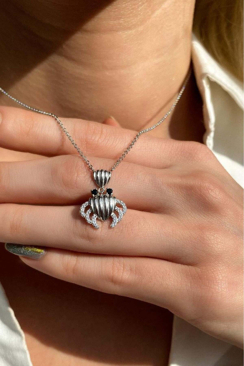 925 Ayar Gümüş, Silver, Yengeç Kolye