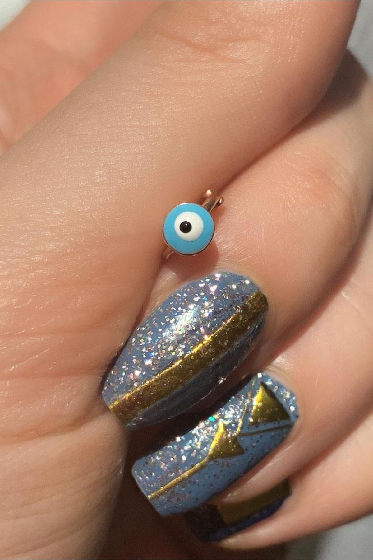 Küçük Boy Lacivert Mineli Nazar Göz Halka Piercing Küpe