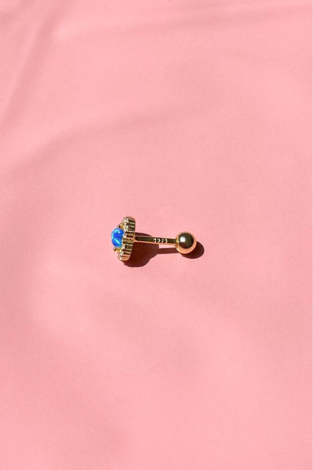 Mavi Opal Taşlı Kalp Piercing Küpe