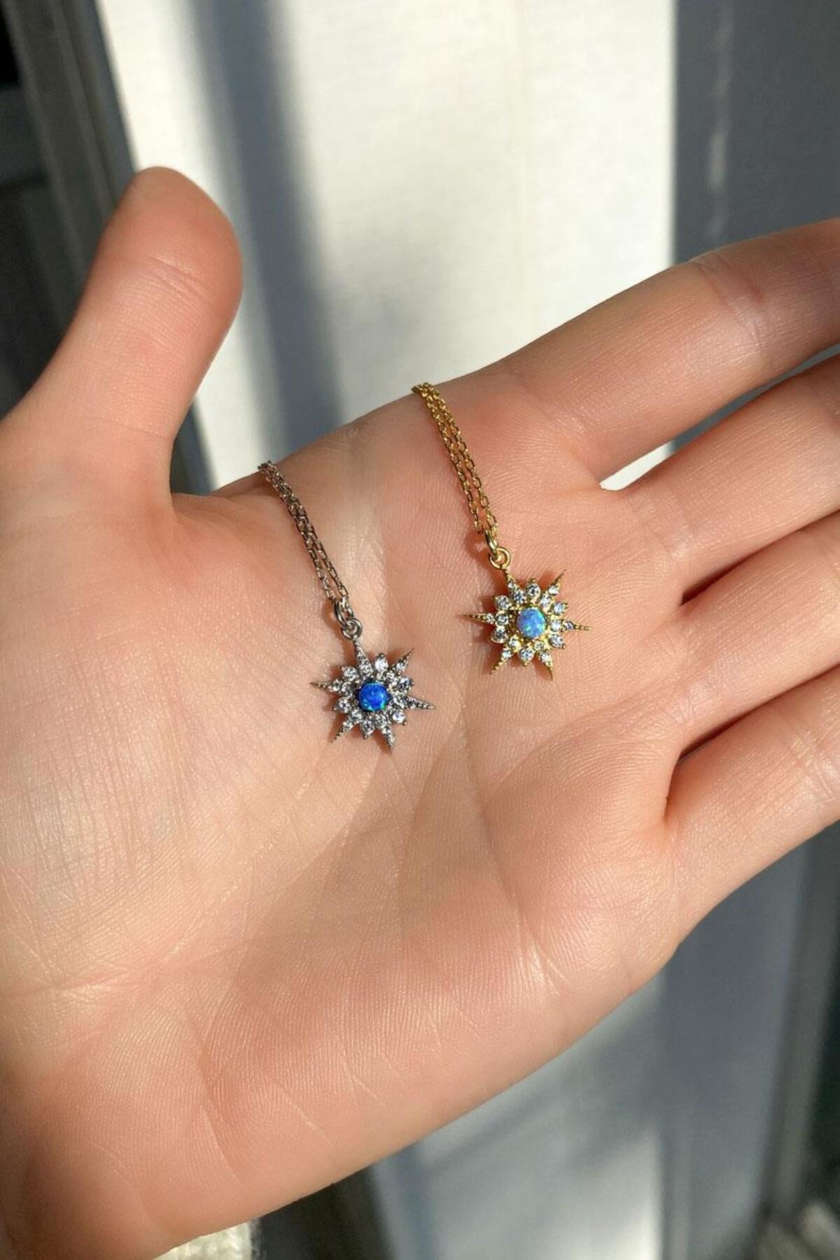 Güneş Açık Mavi Opal Taşlı Kolye