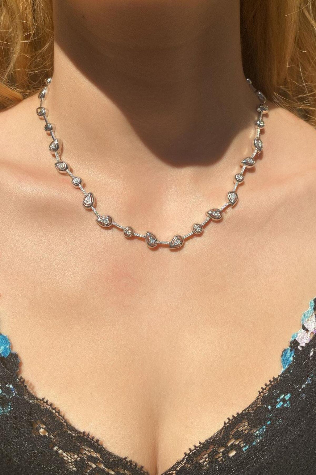 925 Ayar Gümüş, Full Taşlı Damla Choker Kolye