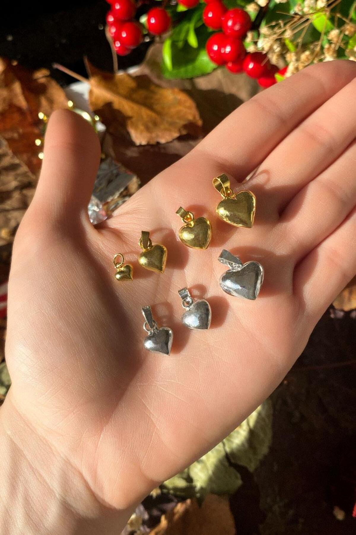 1,2 cm Bombeli Kalp Kolye